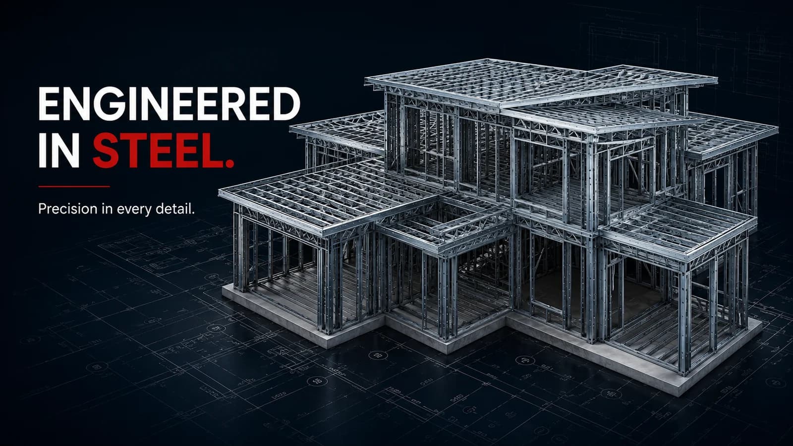 Engineered in STEEL precision framed home hero visual