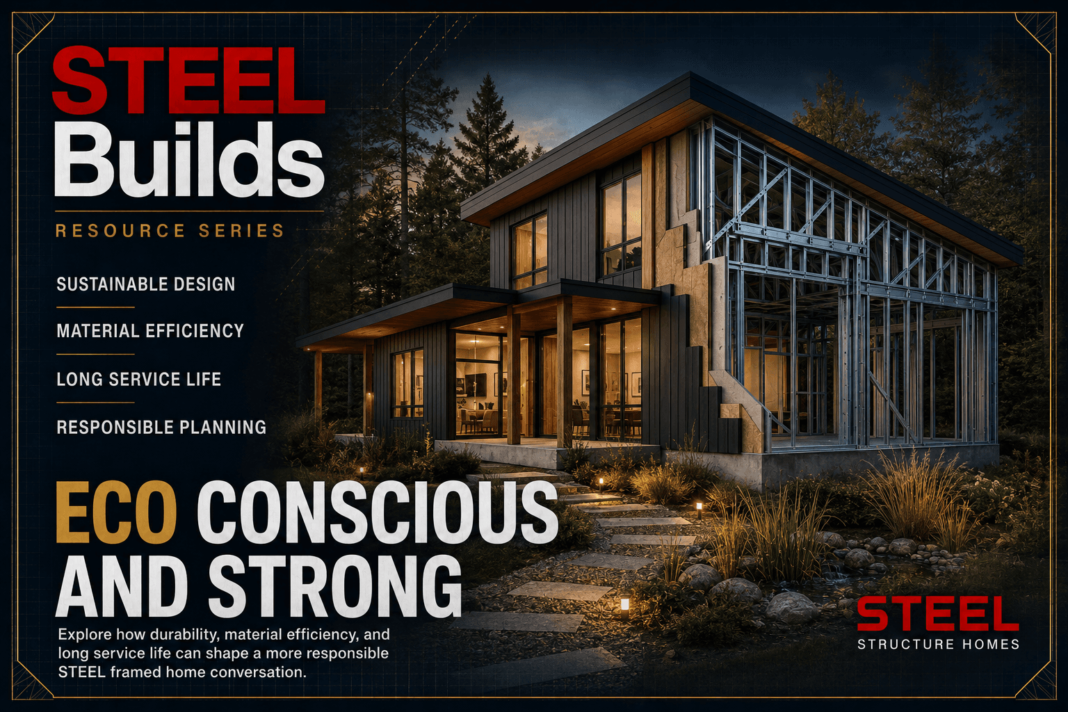 STEEL home structure visual used for an eco conscious and strong STEEL framing article