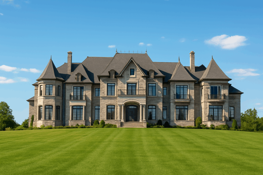 Luxury steel-framed estate designed by Steel Structure Homes in Ontario, showcasing traditional architecture with modern durability.