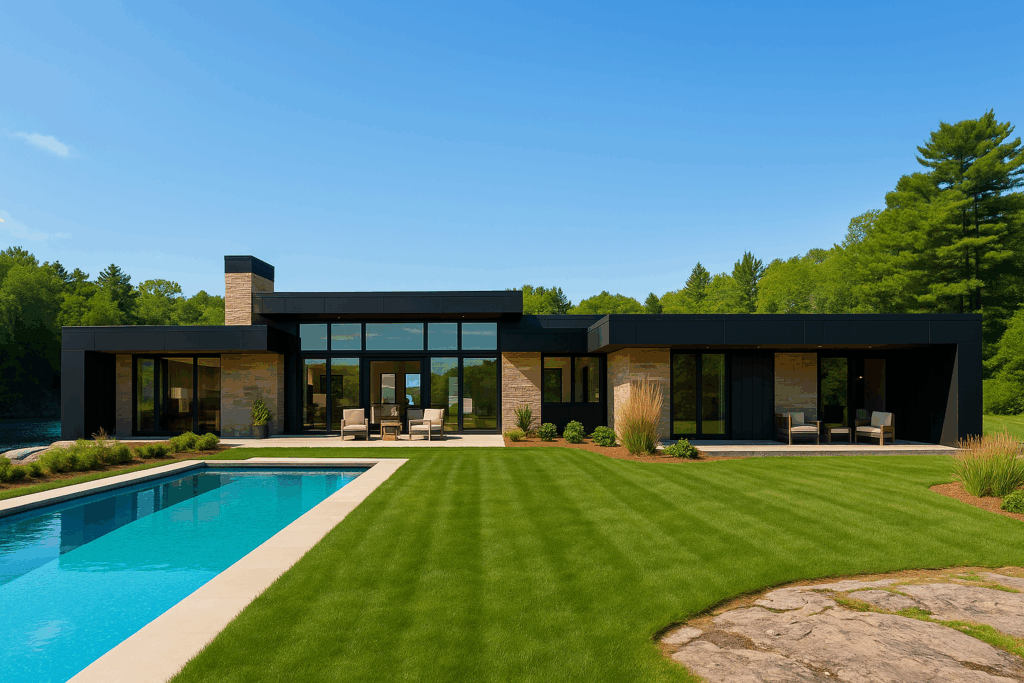 Modern steel-framed home by Steel Structure Homes in Ontario, featuring ACM panels and lakefront design.