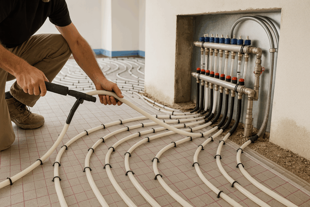 Radiant in-floor heating installation by Steel Custom Home Builders in Quebec
