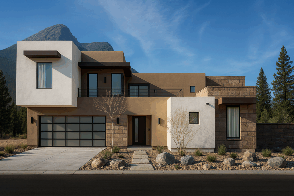 Modern steel-framed home designed by Steel Custom Home Builders in Quebec, featuring contemporary southwestern architecture.