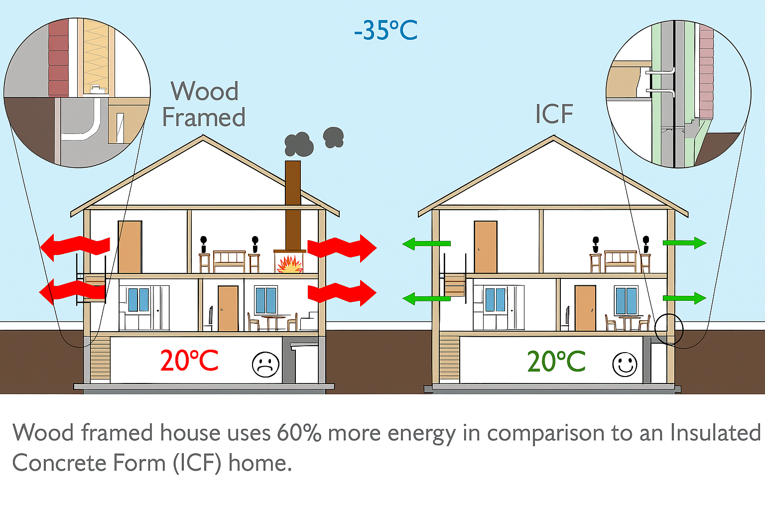 Steel home builders in Alberta – energy efficiency comparison between wood-framed and ICF homes in cold climates