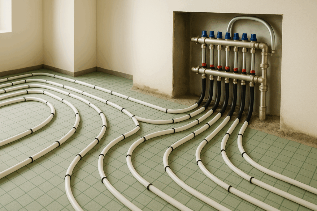 Radiant in-floor heating system installation in a custom steel-framed home – Steel Home Builders in British Columbia