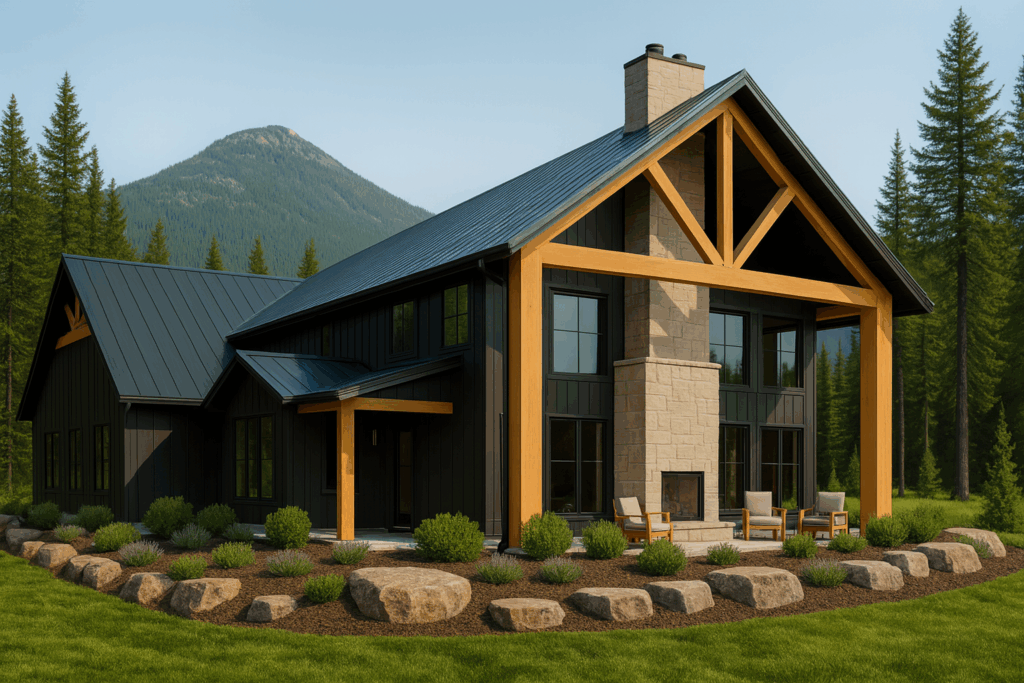 Custom mountain steel home with timber accents built by steel home builders in British Columbia