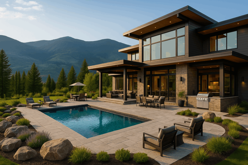 Luxury steel-framed home with pool and outdoor living space in British Columbia – Steel Home Builders in British Columbia