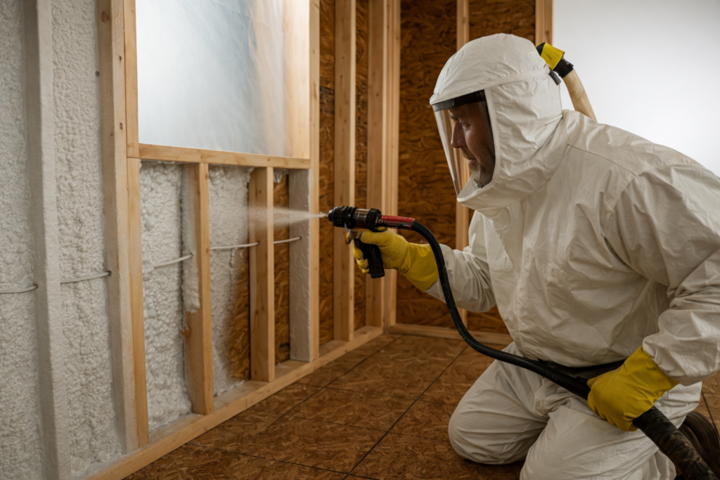 Spray foam insulation applied in a Bone Structure renovation by STEEL Structure Homes.