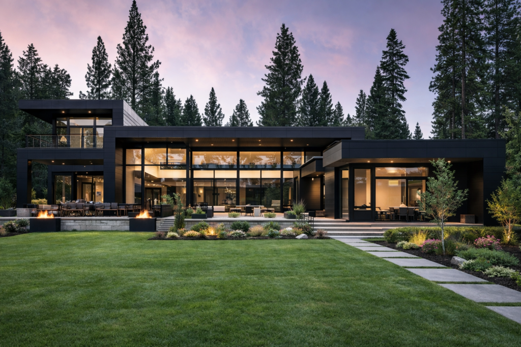 Contemporary steel-framed custom home with expansive windows by STEEL Structure Homes