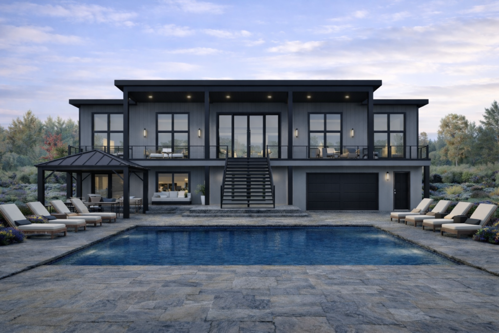 Custom steel frame residential home rendering by STEEL Structure Homes Canada