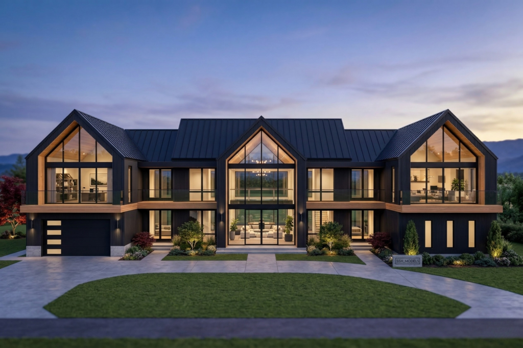 STEEL Structure Homes steel frame residential home design and architectural rendering